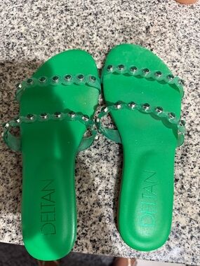 Delta Green Jeweled Slide Sandals